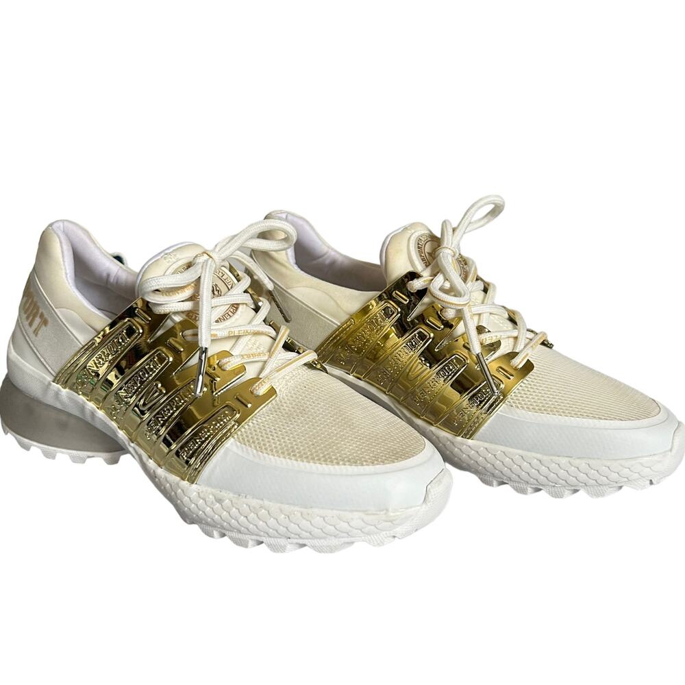 Plein Sport Gold Metallic Lace Up Shoes White Size 37/7 - Picture 9 of 16